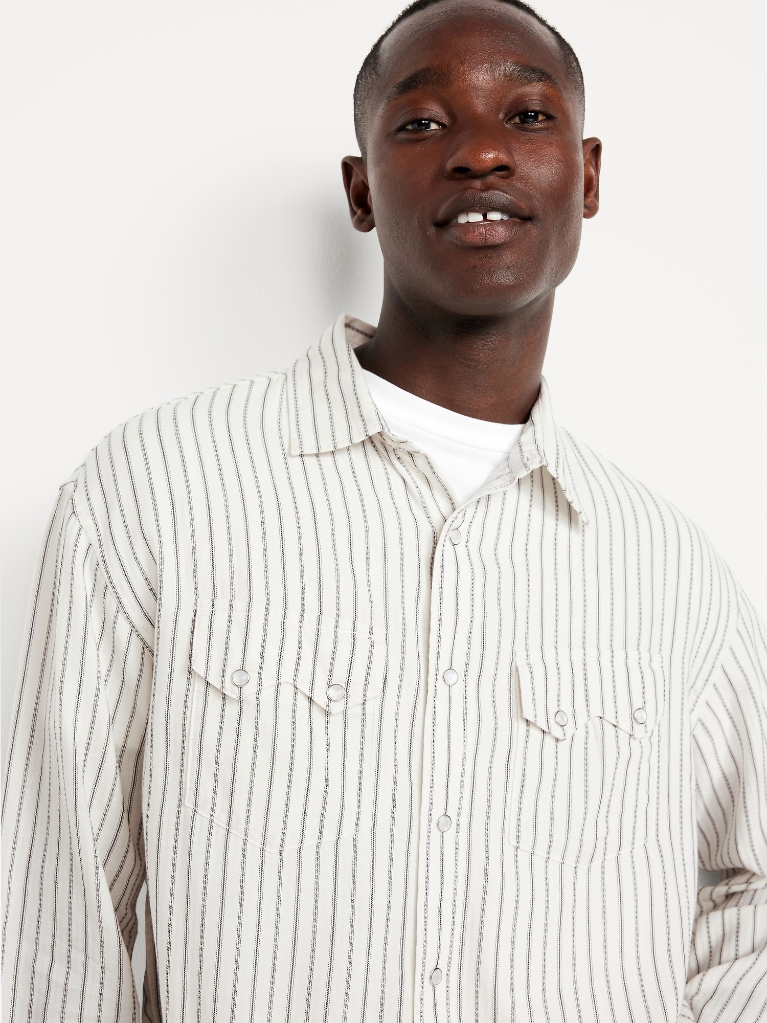 Textured-Stripe Western Pocket Shirt | Old Navy