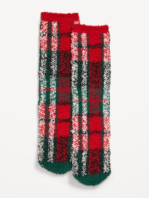 Cozy Crew Socks for Women - Green Plaid
