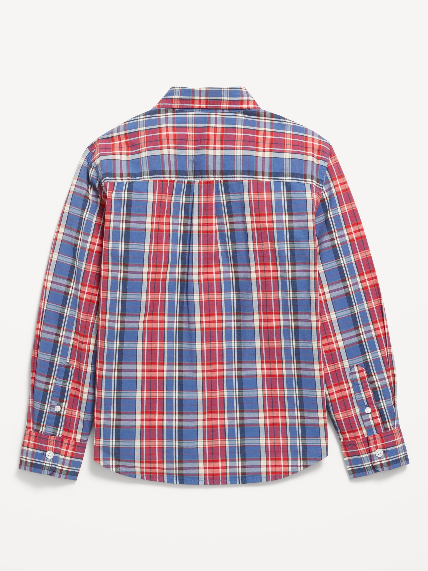 Long-Sleeve Plaid Poplin Pocket Shirt for Boys
