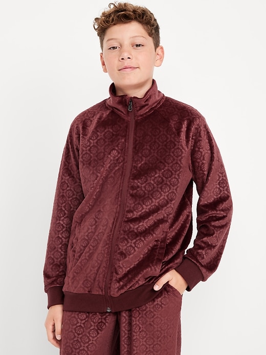Image number 1 showing, Oversized Embossed Velour Track Jacket for Boys