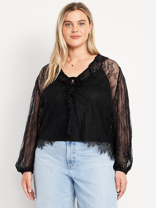 Image number 5 showing, Long-Sleeve Lace V-Neck Top