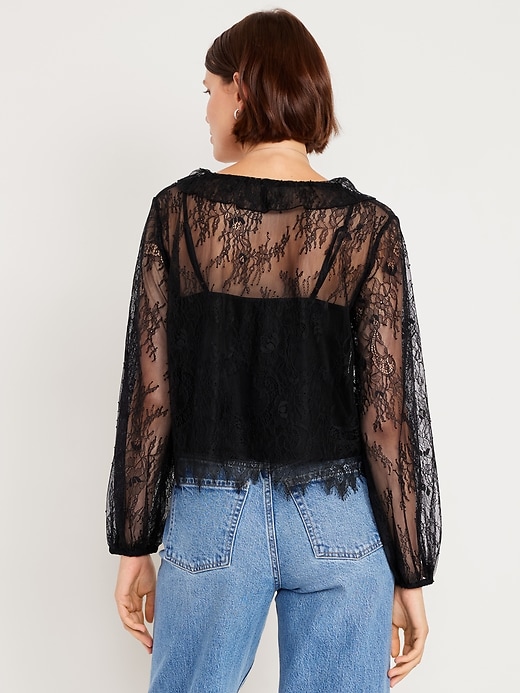 Image number 2 showing, Long-Sleeve Lace V-Neck Top