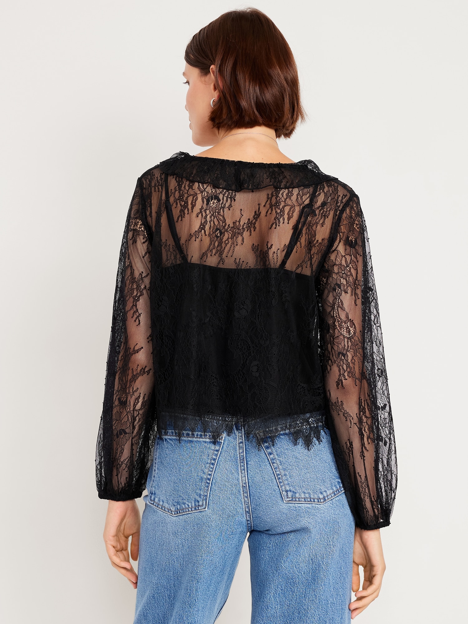 Long-Sleeve Lace V-Neck Top