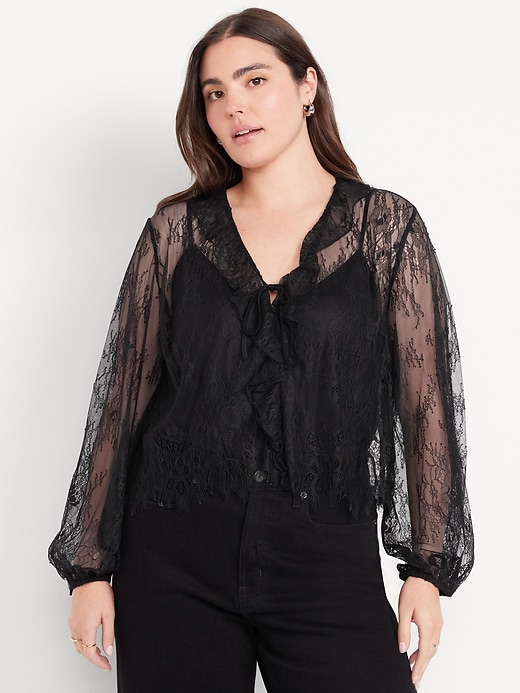 Image number 3 showing, Long-Sleeve Lace V-Neck Top