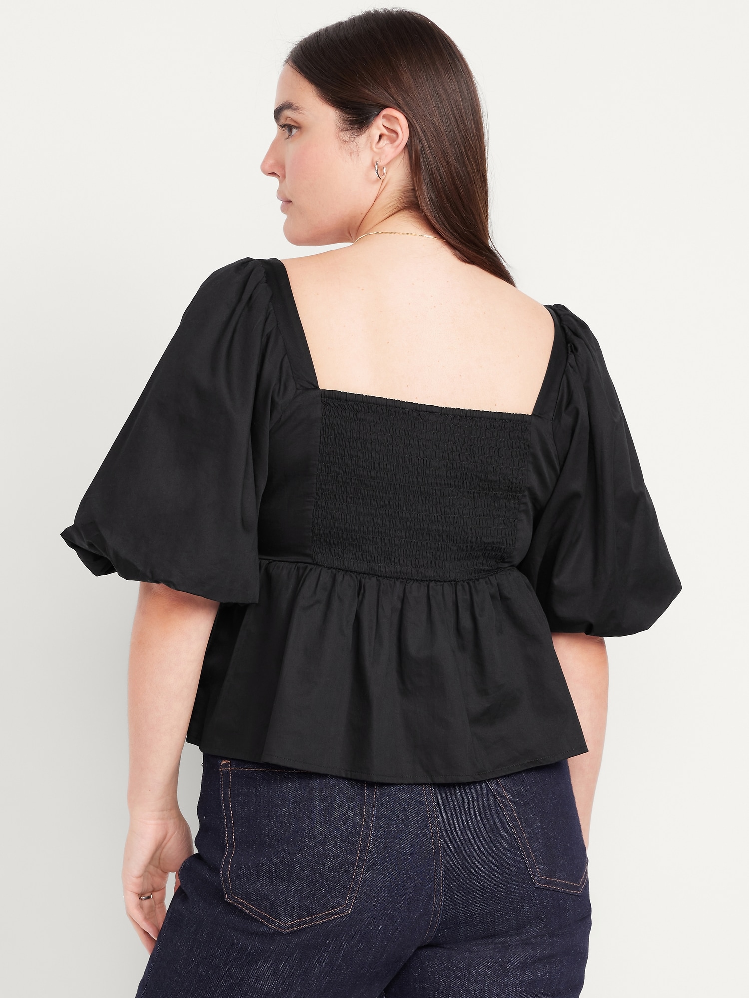 Puff-Sleeve Poplin Peplum Top | Old Navy