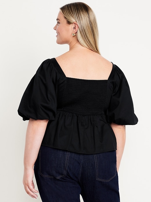 Image number 6 showing, Puff-Sleeve Poplin Peplum Top