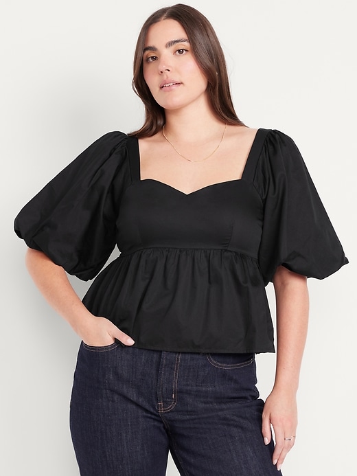 Image number 3 showing, Puff-Sleeve Poplin Peplum Top