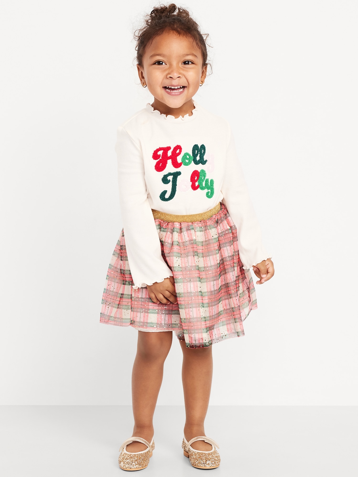 Long-Sleeve T-Shirt and Tutu Skirt Set for Toddler Girls