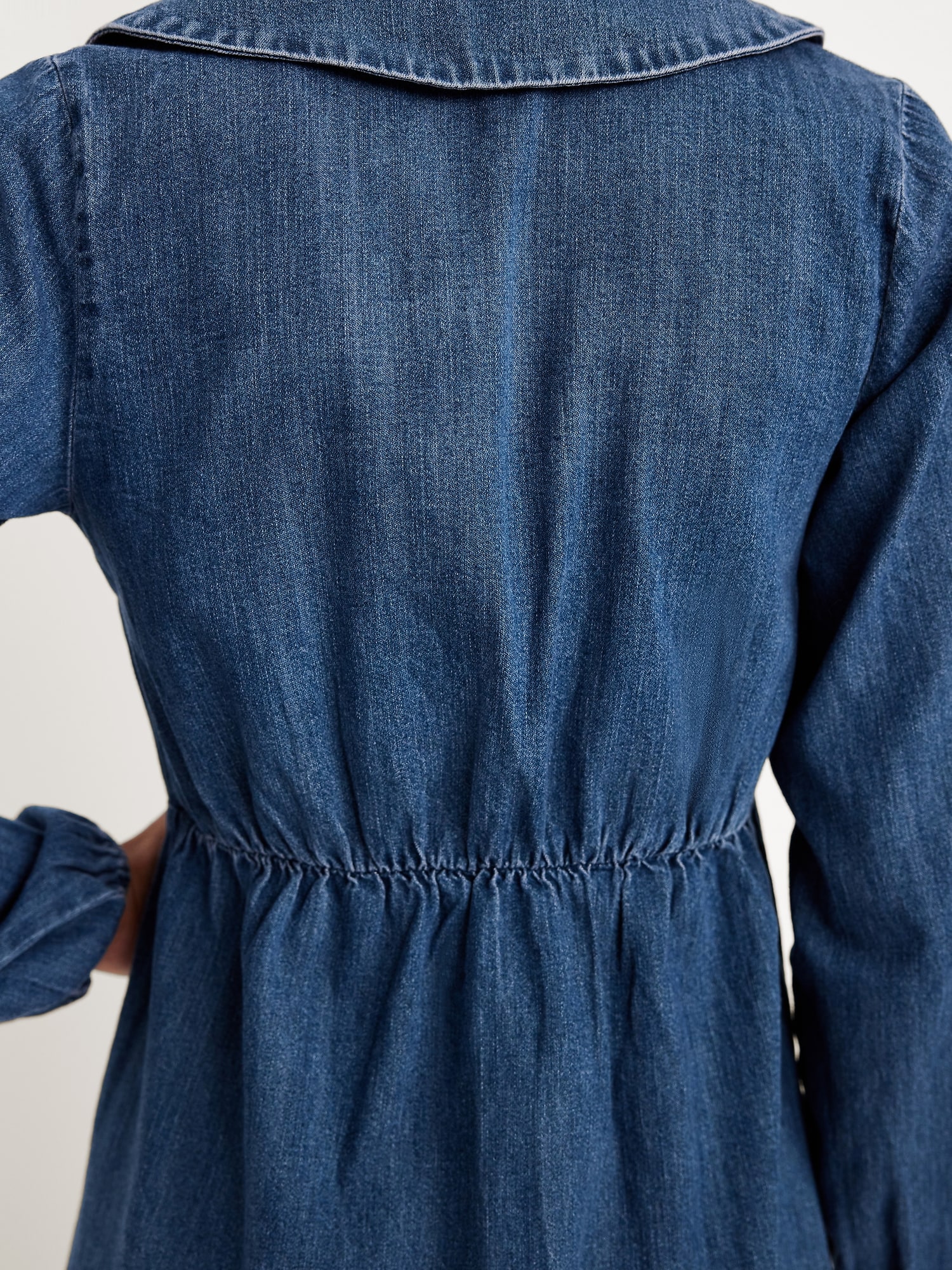 Long-Sleeve Fit & Flare Collared Jean Mini Dress