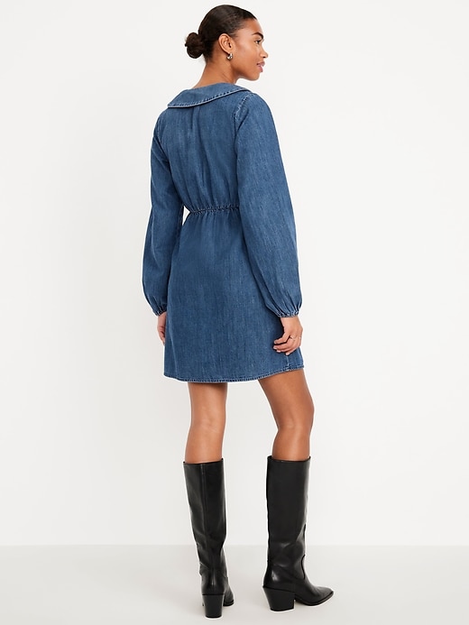 Image number 2 showing, Long-Sleeve Fit & Flare Collared Jean Mini Dress