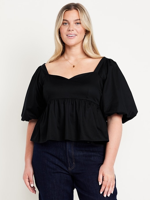 Image number 5 showing, Puff-Sleeve Poplin Peplum Top
