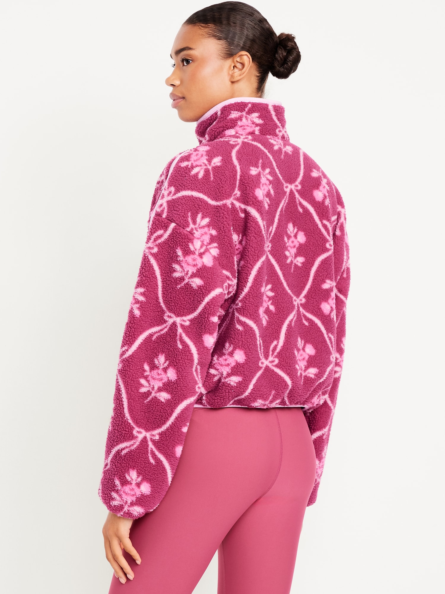 Printed Loose Sherpa Quarter-Zip Pullover