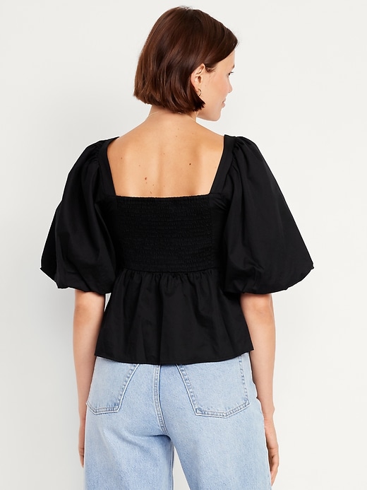 Image number 2 showing, Puff-Sleeve Poplin Peplum Top