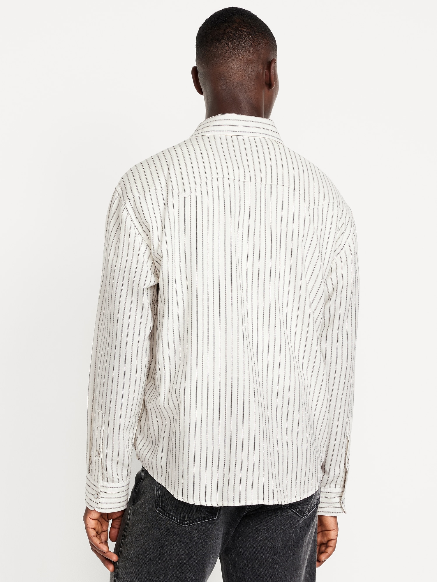 Textured-Stripe Western Pocket Shirt