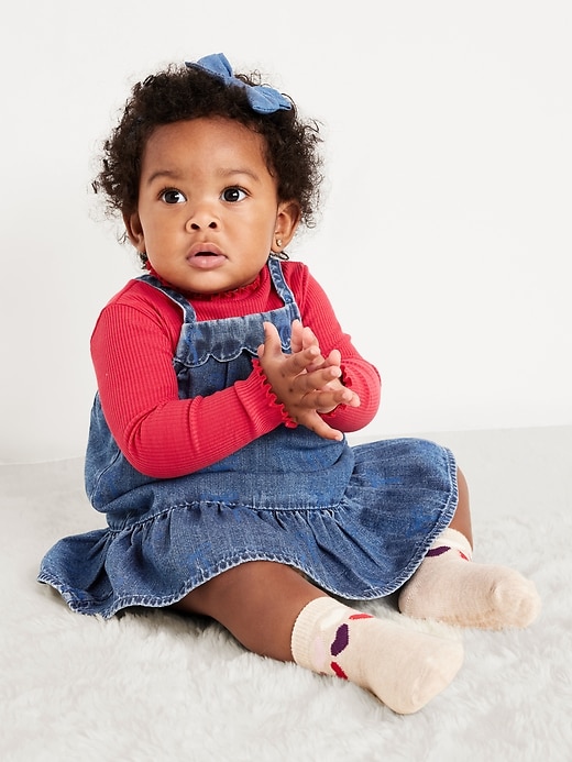 Image number 1 showing, Mock-Neck Ribbed T-Shirt and Tiered Chambray Dress Set for Baby