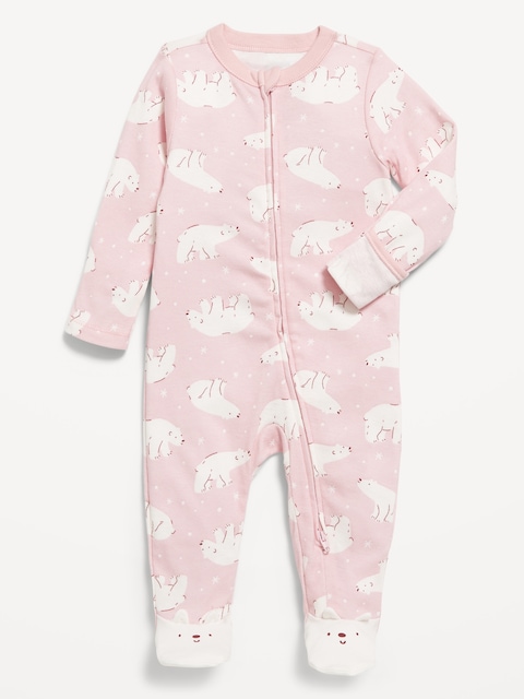 2-Way-Zip Sleep & Play Footed One-Piece for Baby - Pink Polar Bear