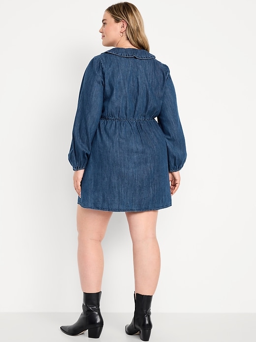 Image number 9 showing, Long-Sleeve Fit & Flare Collared Jean Mini Dress