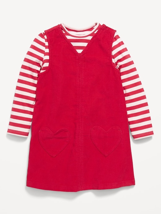 Image number 1 showing, Long-Sleeve Ribbed T-Shirt and Corduroy Dress Set for Toddler Girls