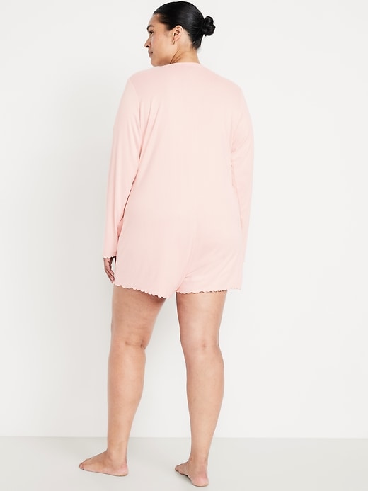 Image number 8 showing, Long-Sleeve Pointelle Henley Pajama Romper
