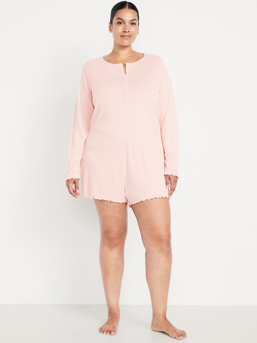 Image number 7 showing, Long-Sleeve Pointelle Henley Pajama Romper