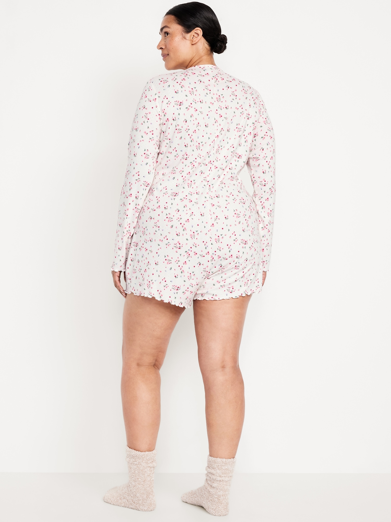 Pointelle Rib Henley Pajama Romper