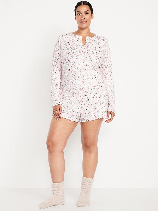 Image number 7 showing, Pointelle Rib Henley Pajama Romper