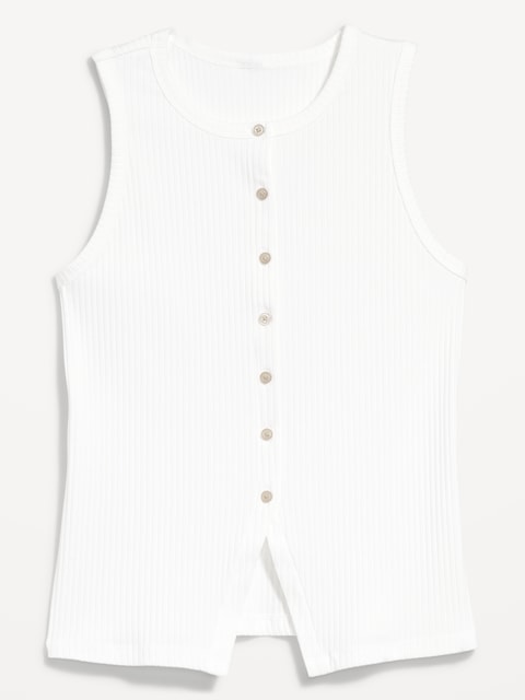 Sleeveless Button-Down Ribbed Top