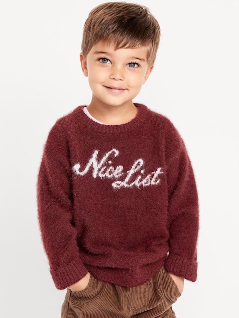 SoSoft Oversized Holiday Graphic Sweater for Toddler Boys - Burgundy