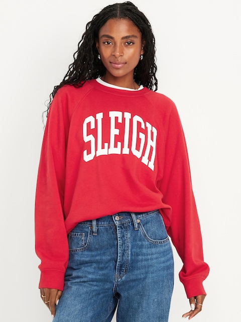 SoComfy Oversized Graphic Raglan Sweatshirt - Amaryllis
