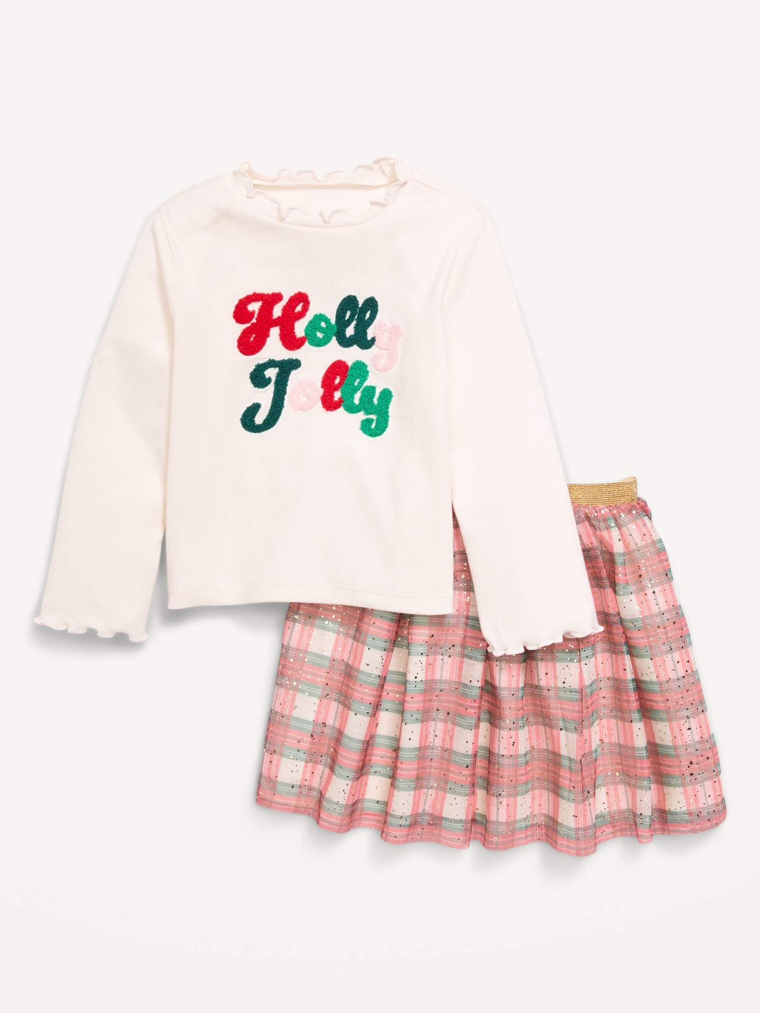 Long-Sleeve T-Shirt and Tutu Skirt Set for Toddler Girls