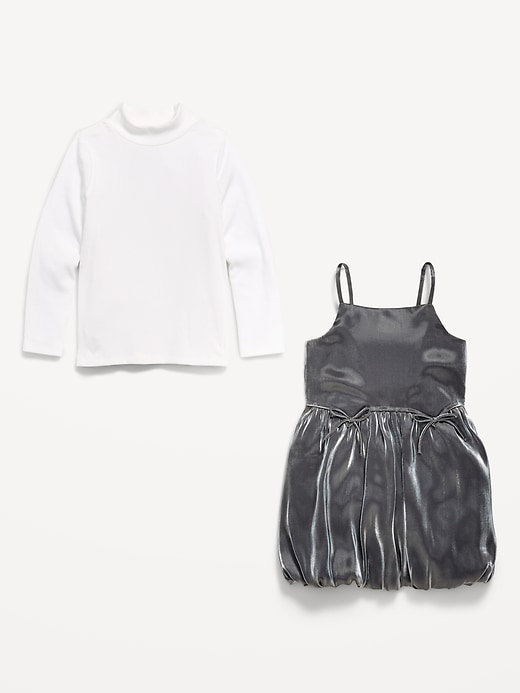Image number 5 showing, Mock-Neck Top and Satin Bubble Dress Set for Toddler Girls