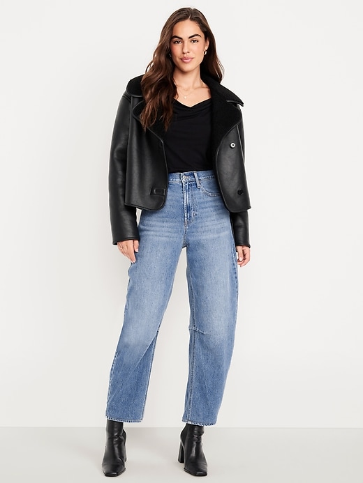 Image number 1 showing, High-Waisted Wow Barrel Ankle Jeans