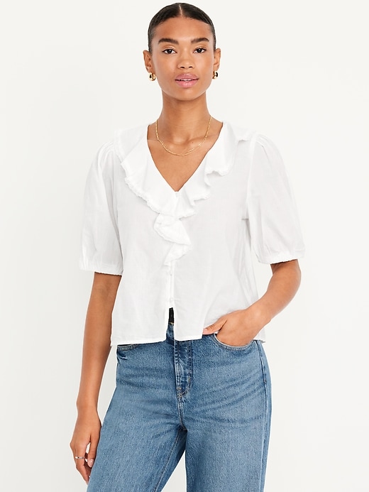 Image number 1 showing, Ruffle Collar Button-Down Top