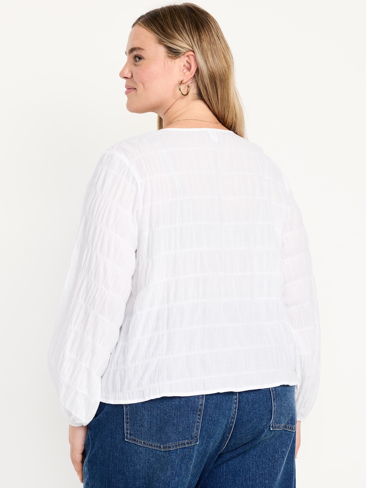 Lightweight Button-Down Smocked Top