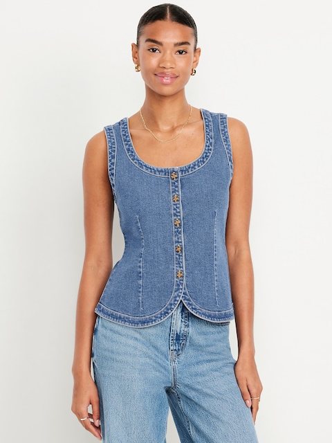 Sleeveless Longline Denim Vest
