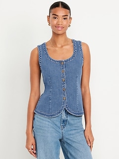 Sleeveless Longline Denim Vest