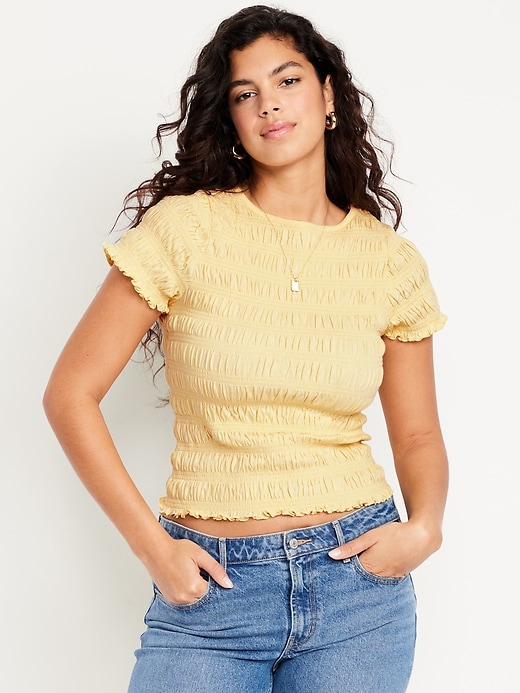 Image number 5 showing, Slit-Neck Smocked Top