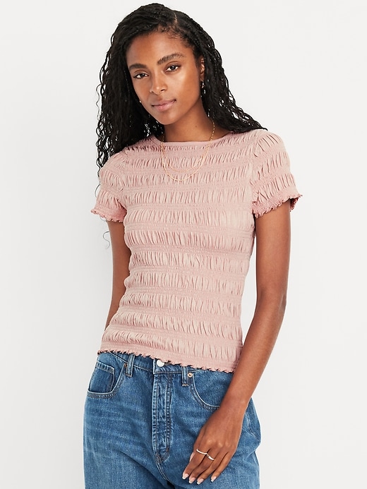 Image number 1 showing, Slit-Neck Smocked Top