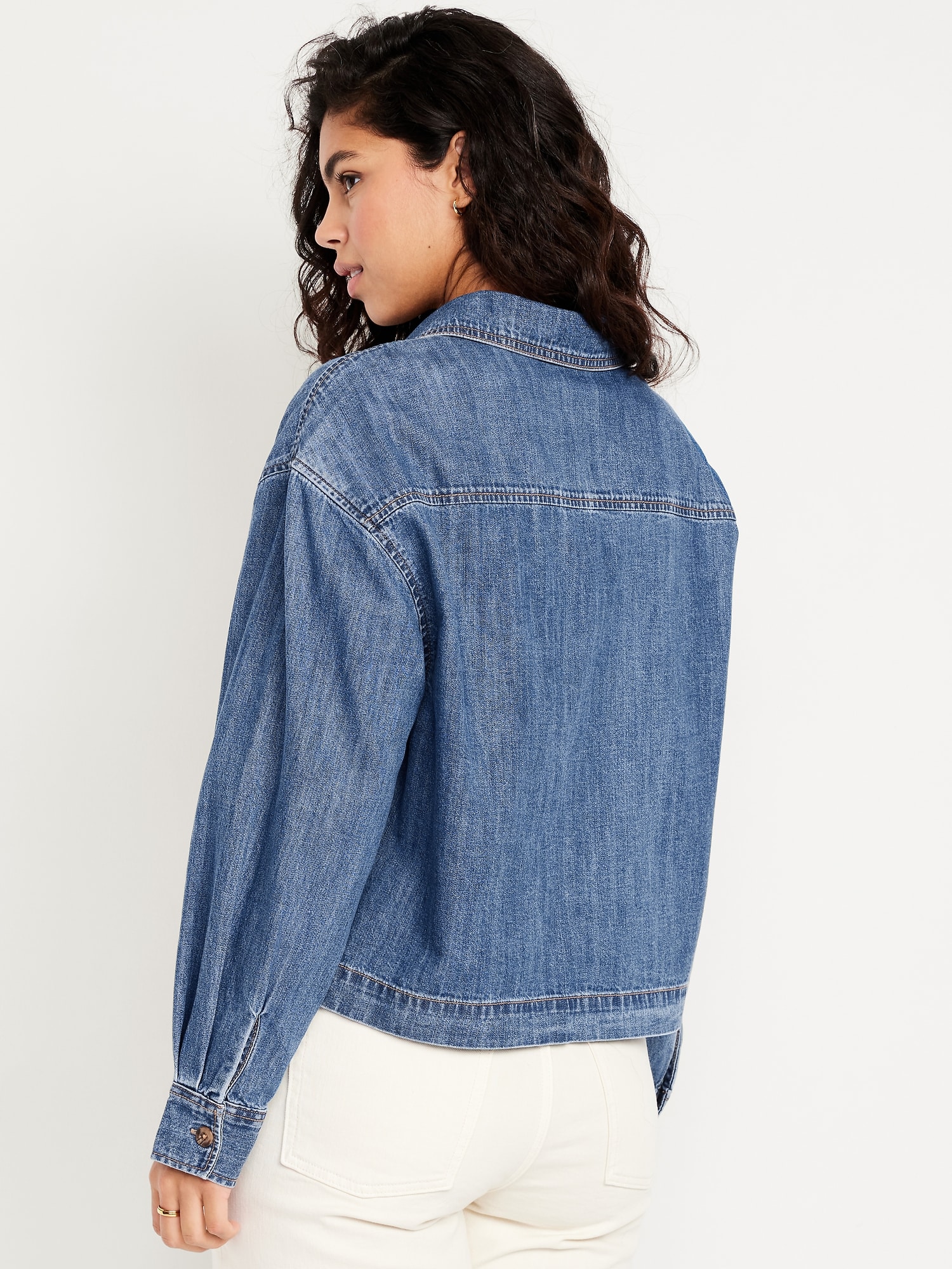 Long-Sleeve Popover Jean Shirt