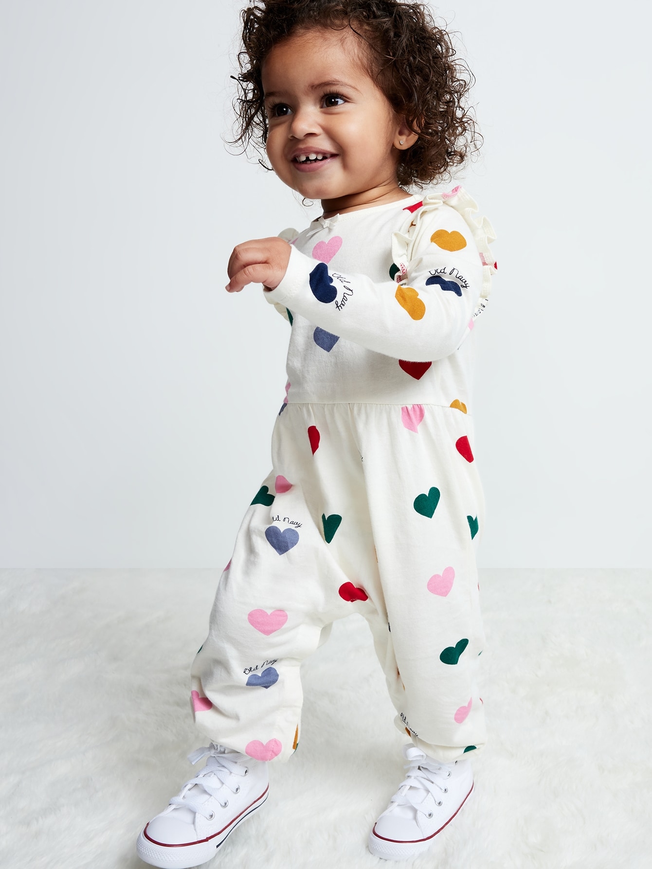 Printed Long-Sleeve Logo-Graphic Jumpsuit for Baby