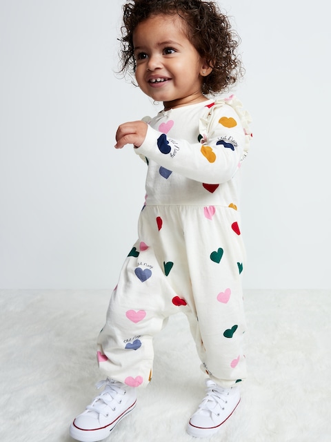 Printed Long-Sleeve Logo-Graphic Jumpsuit for Baby - Hearts