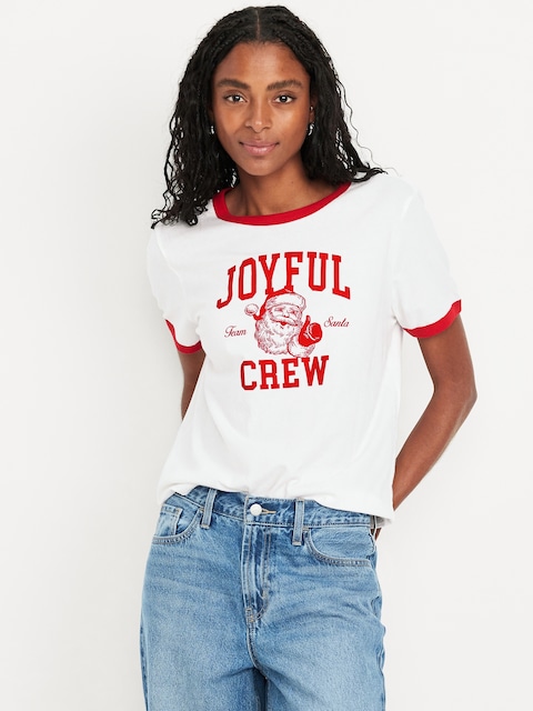 EveryWear Crew-Neck Graphic Ringer T-Shirt - Joyful Crew