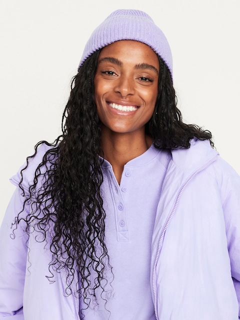 Rib-Knit Cuffed Beanie for Women