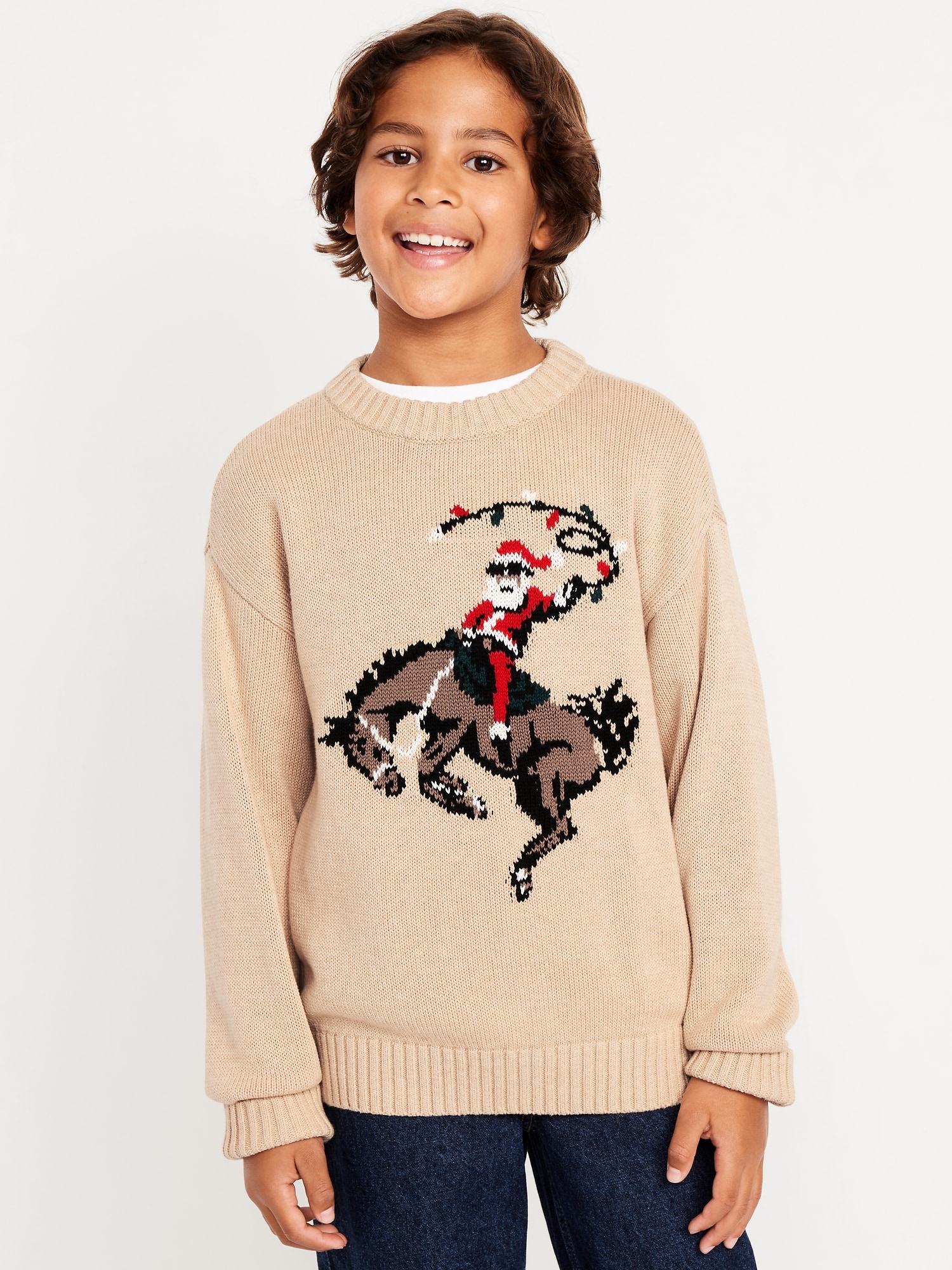 Oversized Crew-Neck Holiday Graphic Sweater for Boys