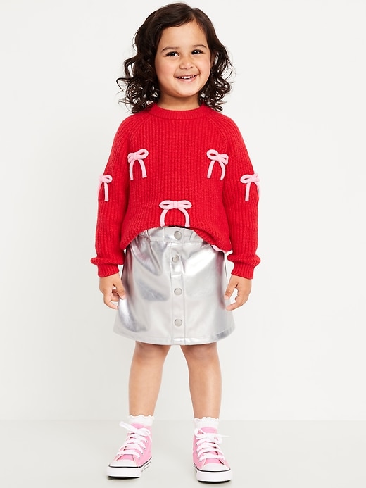 Image number 1 showing, Shiny Faux-Leather Button-Front Skirt for Toddler Girls