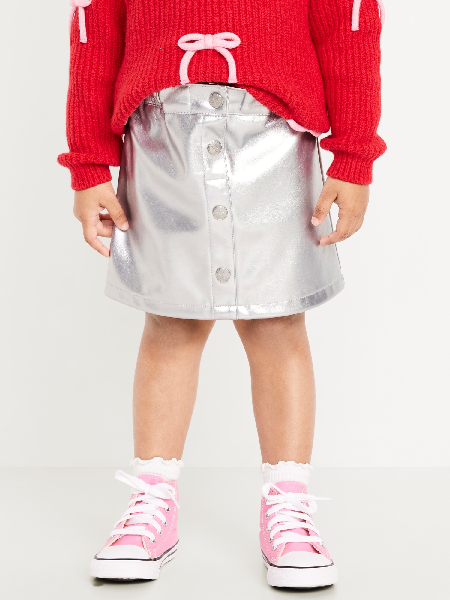 Shiny Faux-Leather Button-Front Skirt for Toddler Girls