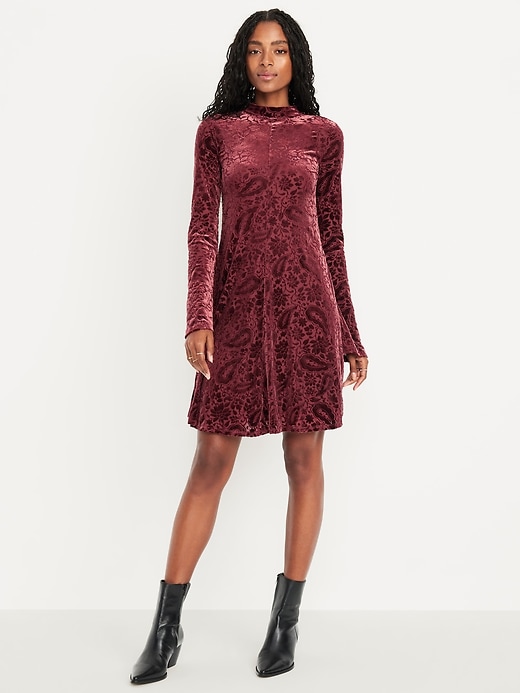 Image number 1 showing, Long-Sleeve Velour Mini Dress