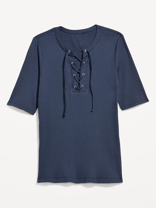 Image number 3 showing, Short Sleeve Lace-Front Top