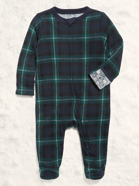 2-Way-Zip Sleep & Play Footed One-Piece for Baby - Navy Plaid (Match The Fam!)