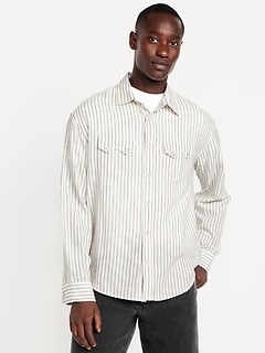 Textured-Stripe Western Pocket Shirt